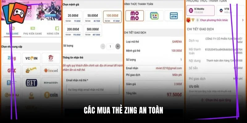 Các mua thẻ zing an toàn