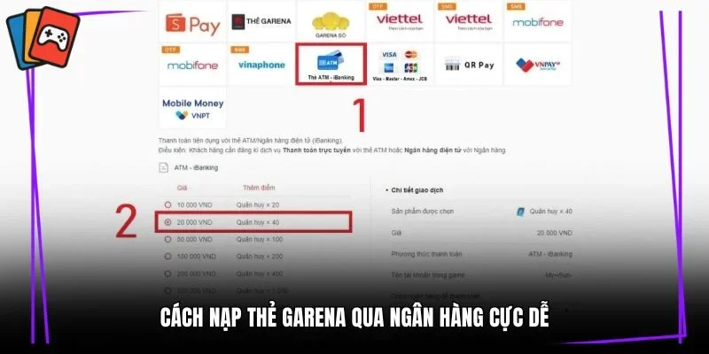 Cách nạp thẻ Garena qua ngân hàng cực dễ