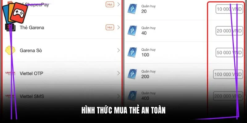 Hình thức mua thẻ an toàn