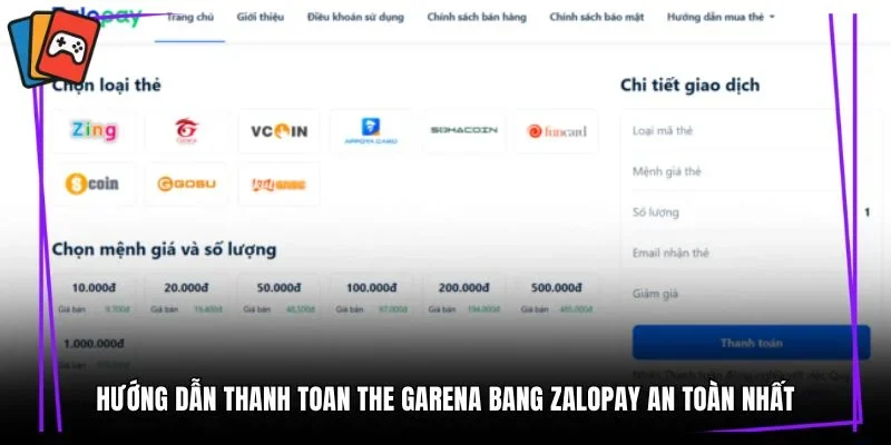 Thanh toan the garena bang zalopay