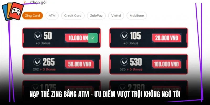 Nạp Thẻ Zing Bằng ATM