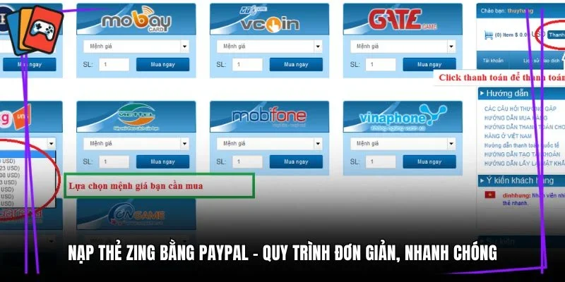 Nạp thẻ Zing bằng PayPal