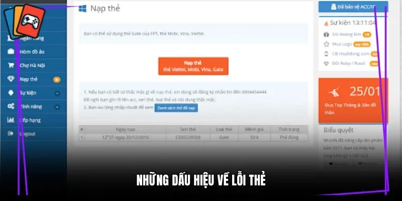 Những dấu hiệu về lỗi thẻ