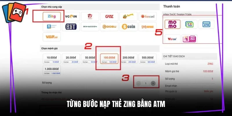 Từng bước nạp thẻ zing bằng atm