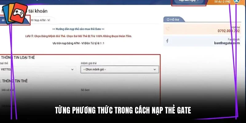 Từng phương thức trong cách nạp thẻ gate