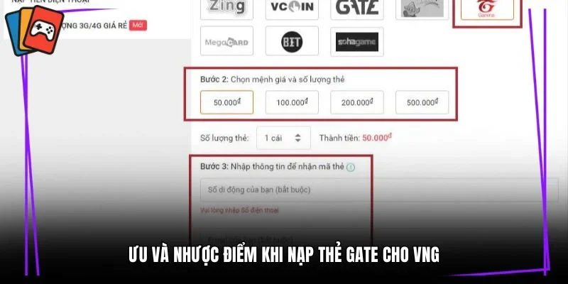 Ưu và nhược điểm khi nạp thẻ gate cho VNG